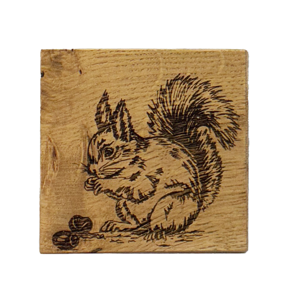 Red Squirrel Single Oak Coaster