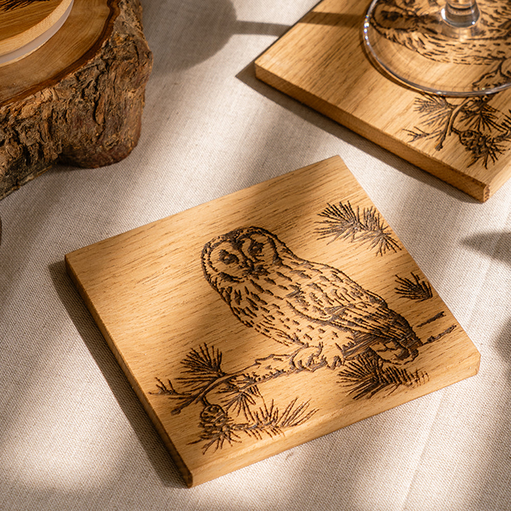 Tawny Owl Single Oak Coaster