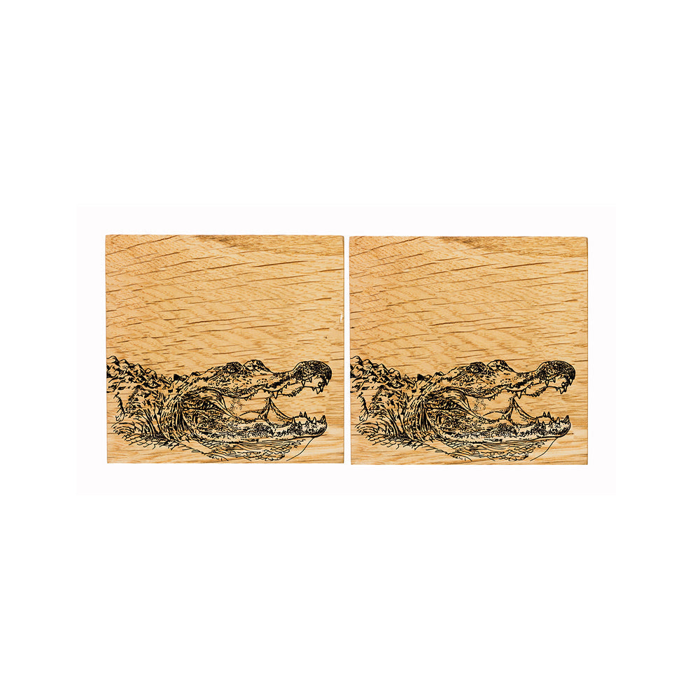 Alligator Oak Coasters - Set of 2