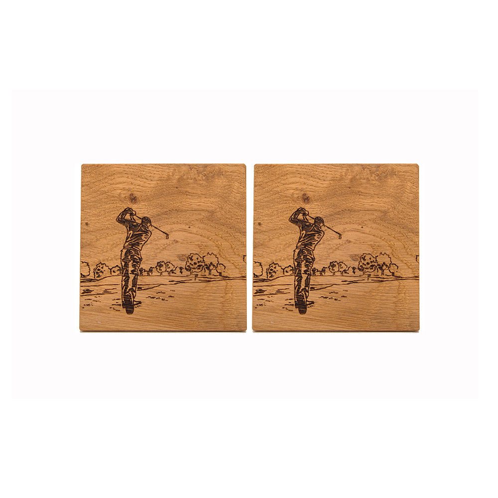 Golf Oak Coasters - Set of 2