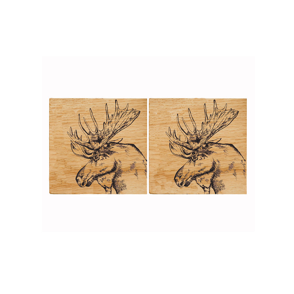 Moose Oak Coasters - Set of 2