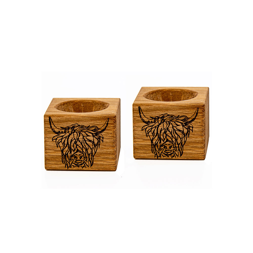 Highland Cow Oak Egg Cups - Set of 2