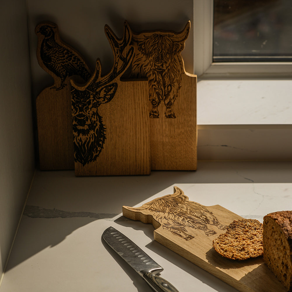 Highland Cow Framed Oak Serving Board - Medium
