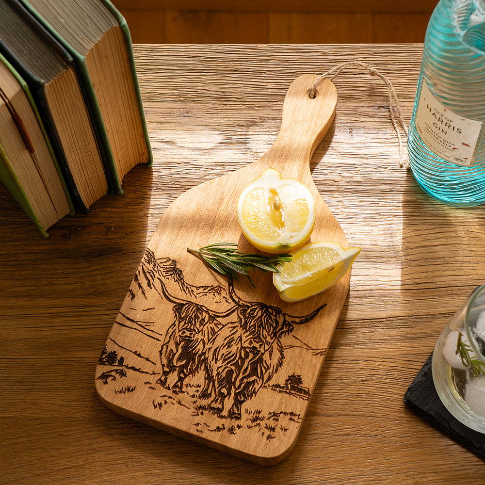 Scenic Highland Cow Oak Hanging Paddle - Small