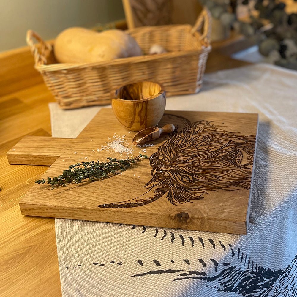 Highland Cow Oak Paddle - Medium