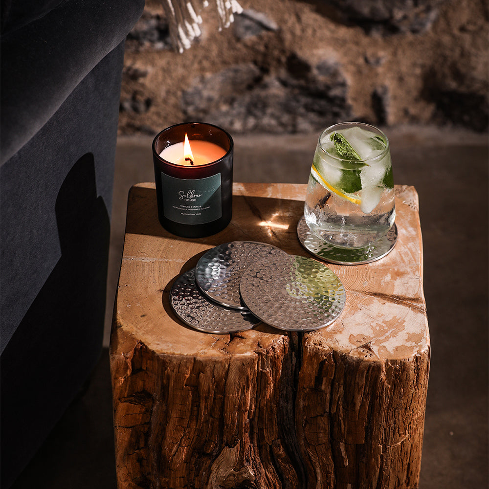 Silver Flat Hammered Coasters - Set of 4