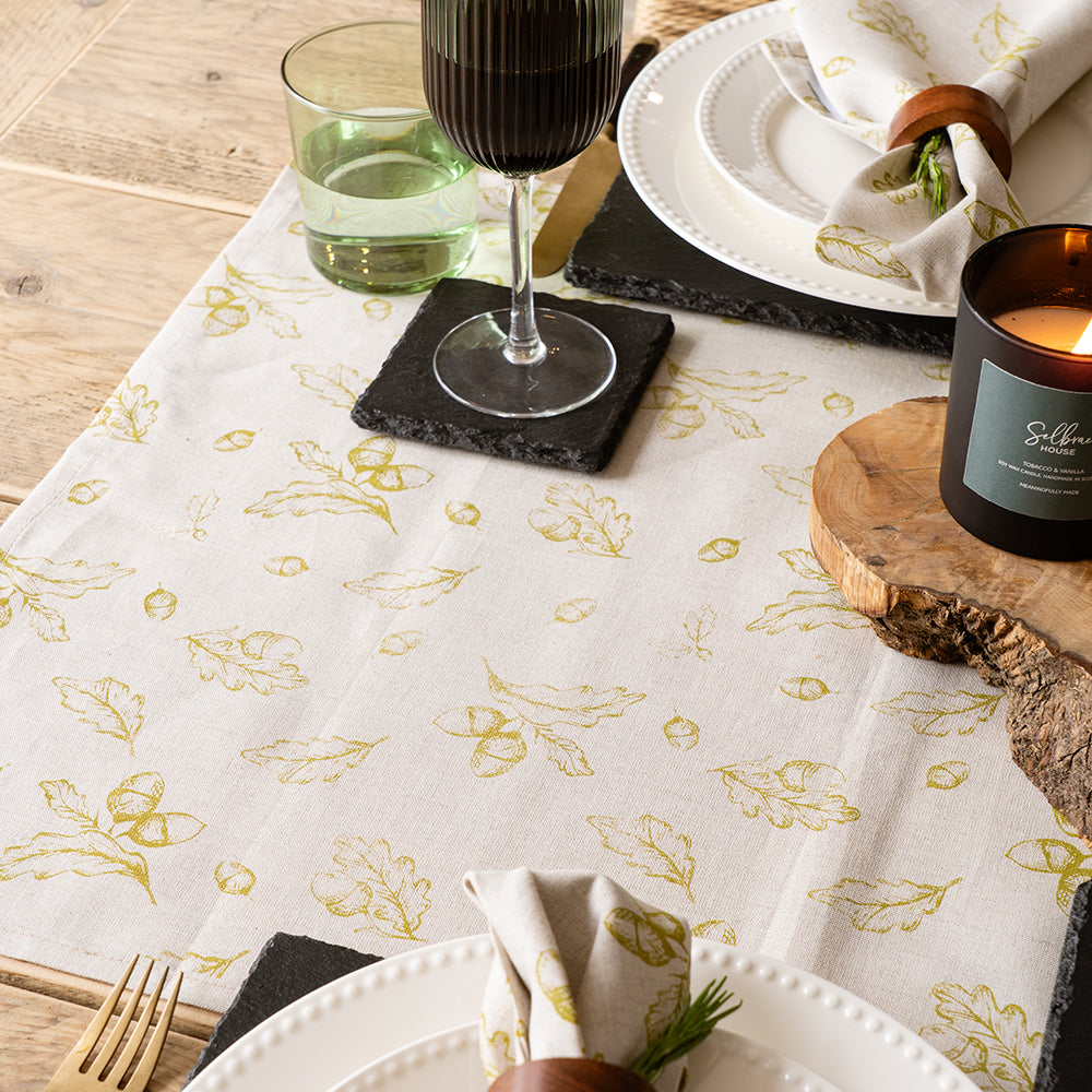 Autumn Acorns Linen Table Runner