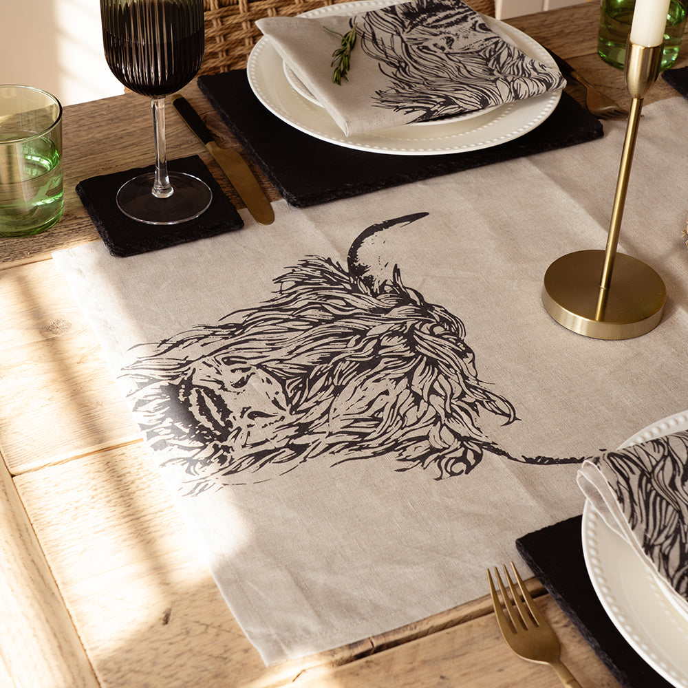 Highland Cow Linen Table Runner