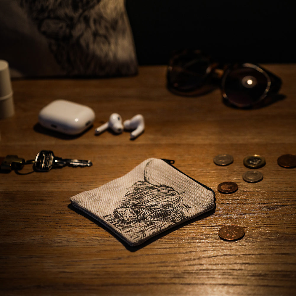 Highland Cow Linen Penny Purse