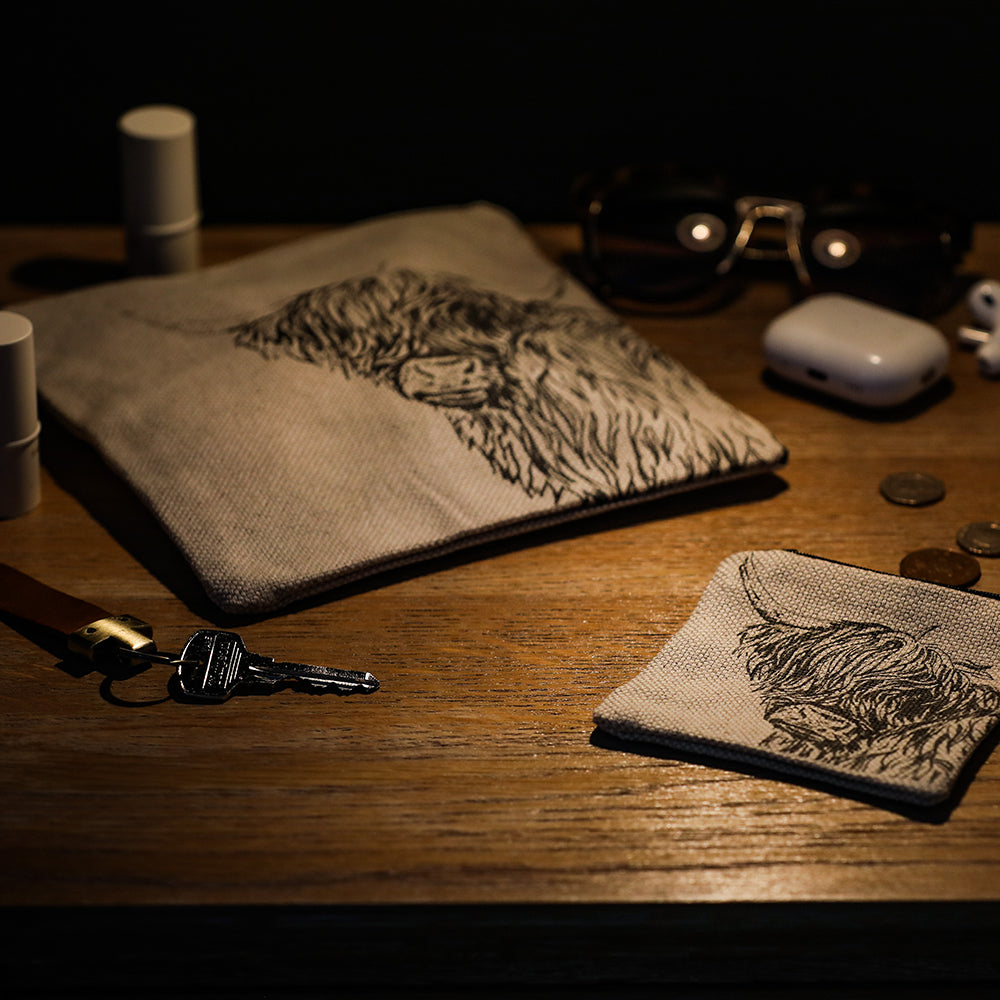 Highland Cow Linen Cosmetic Pouch - Small