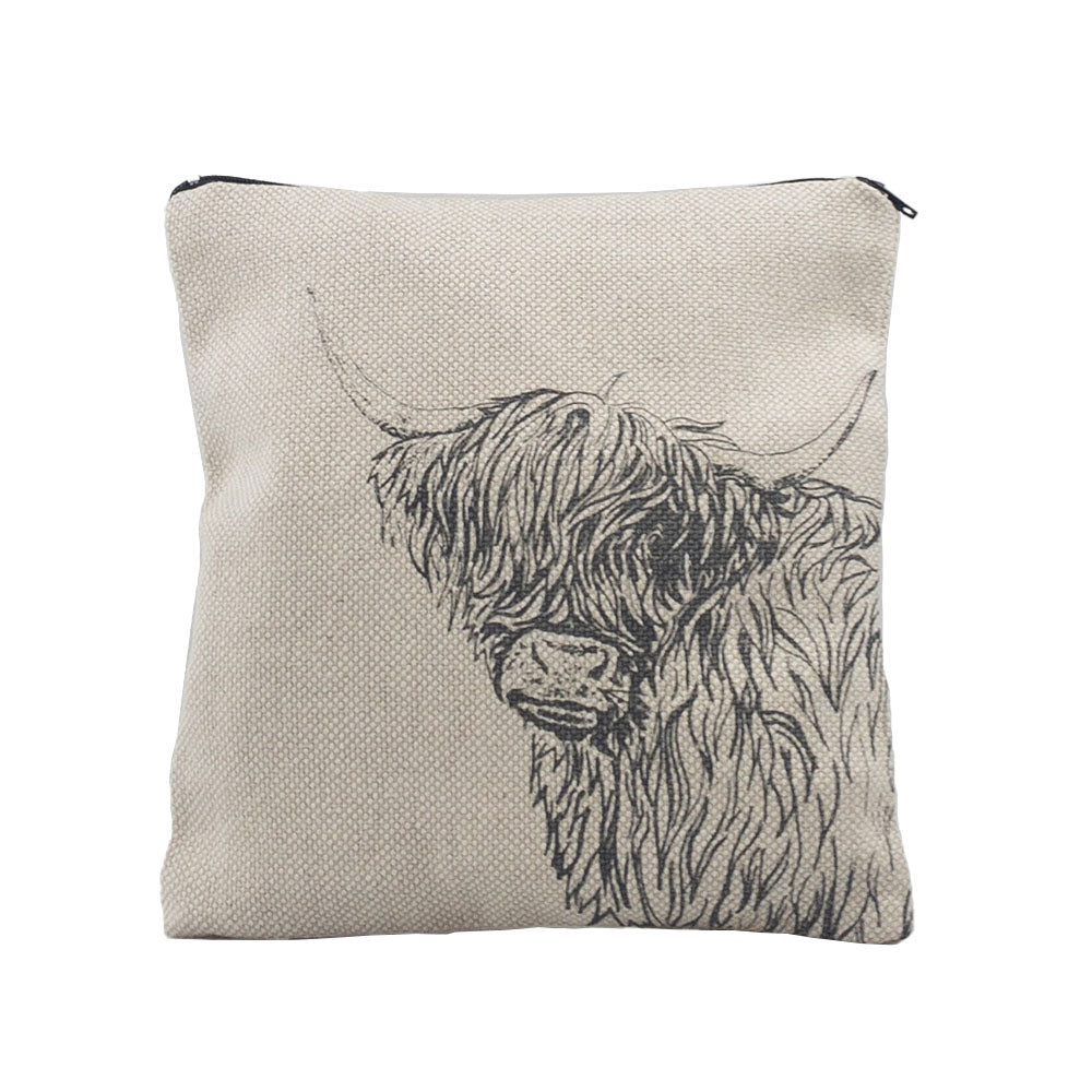 Highland Cow Linen Cosmetic Pouch - Small
