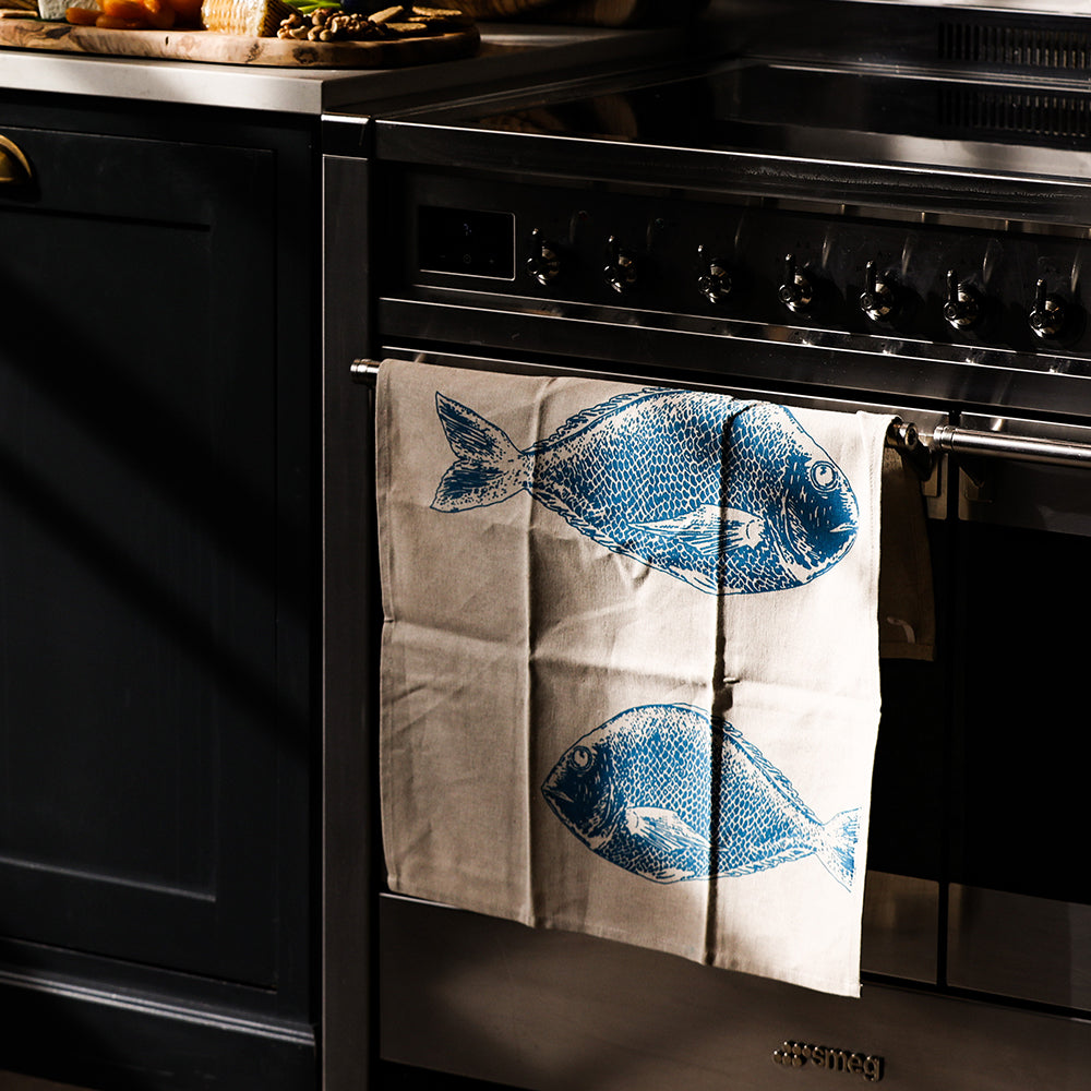 Fish Repeat Linen Tea Towel