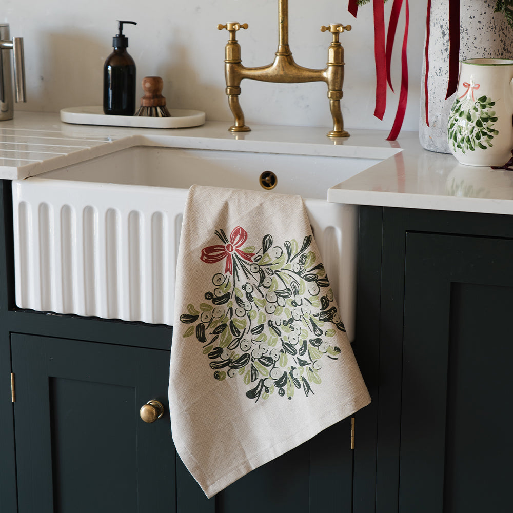 Mistletoe Linen Tea Towel
