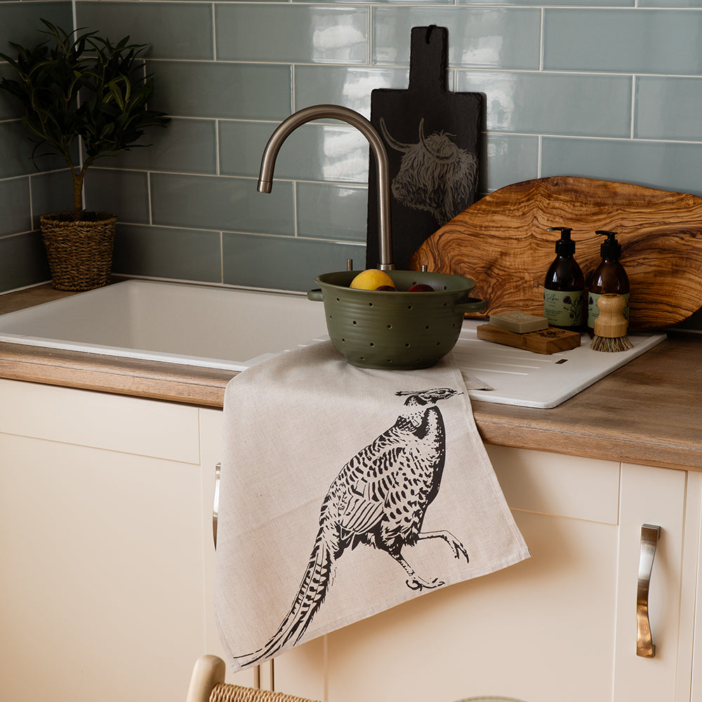 Pheasant Side Profile Linen Tea Towel