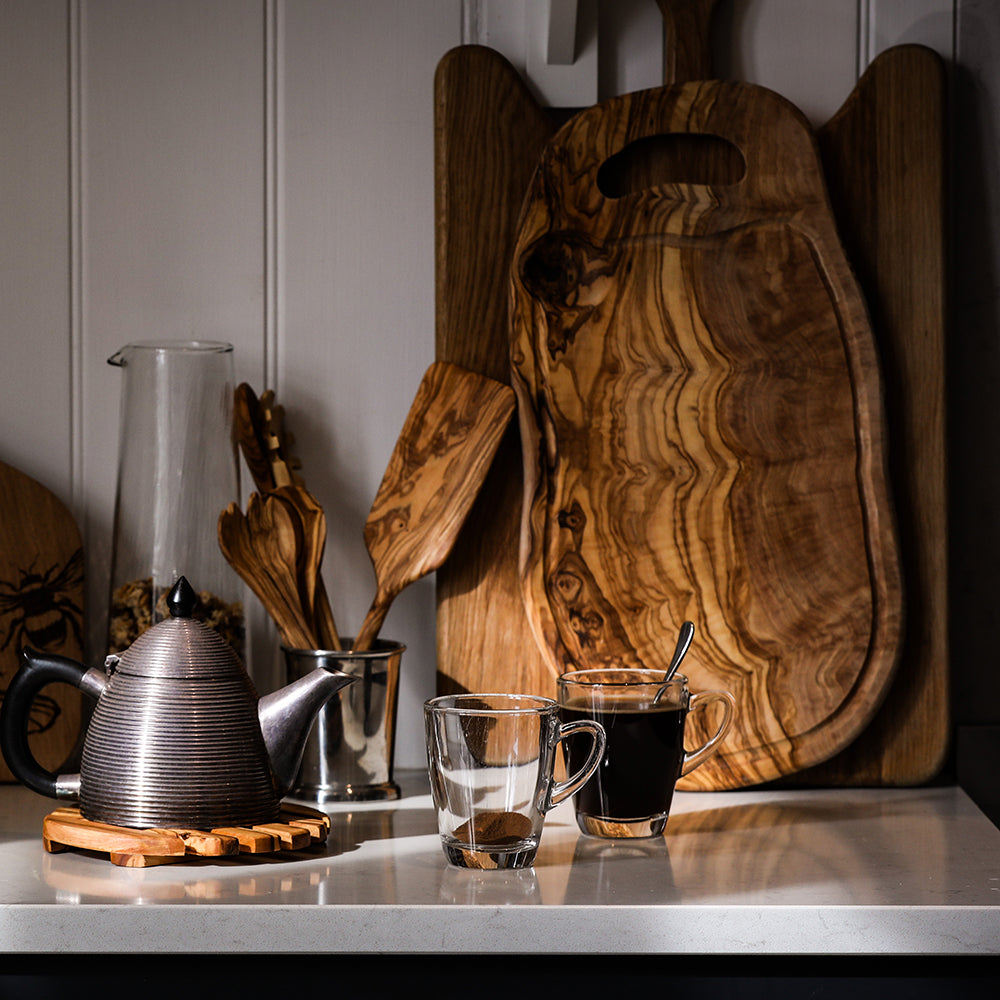 Olive Wood Handled Carving Board (with Groove)