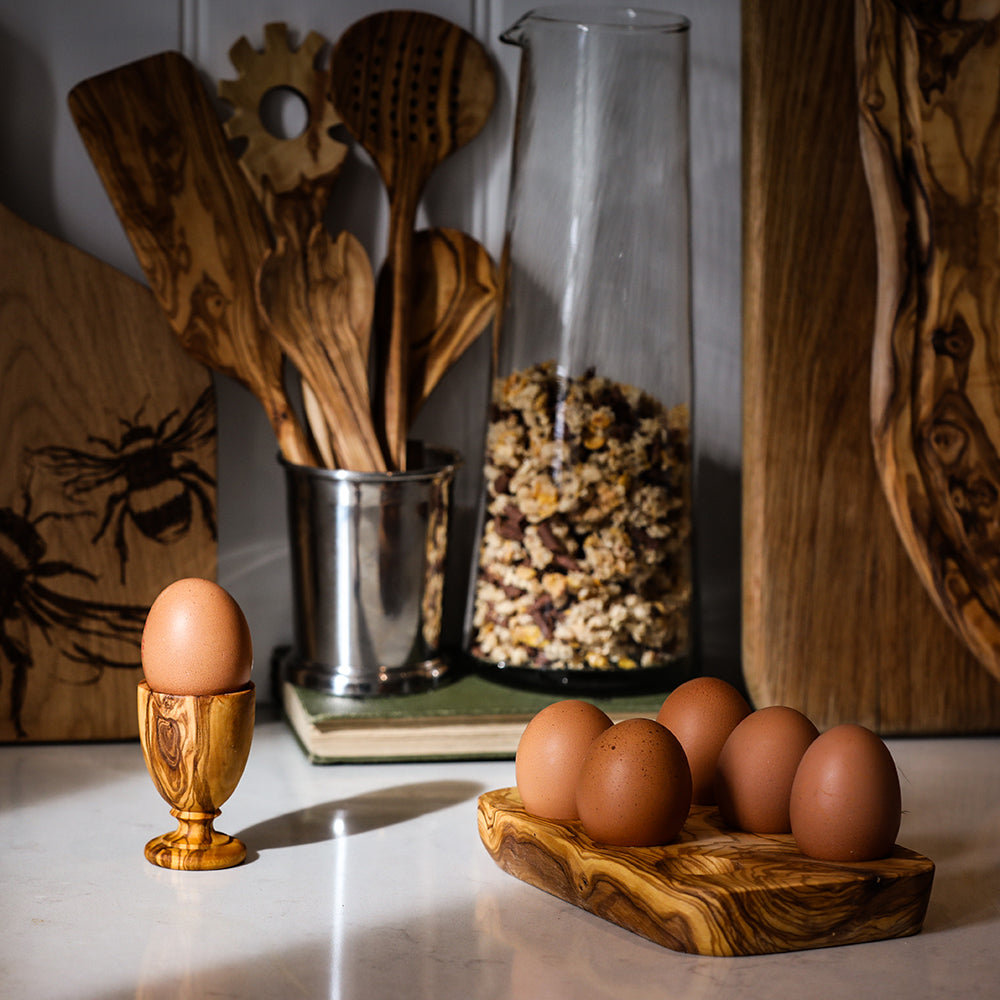 Olive Wood Egg Cup Holder