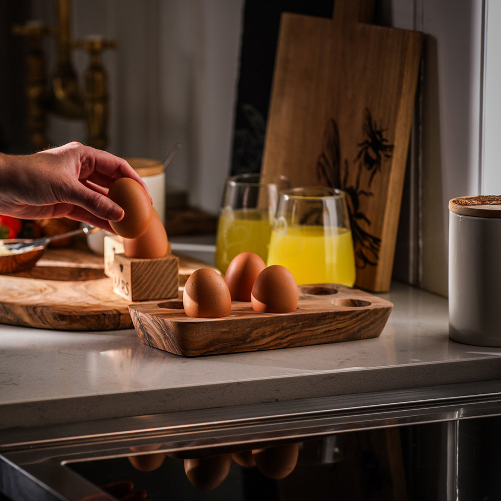 Olive Wood Egg Cup Holder
