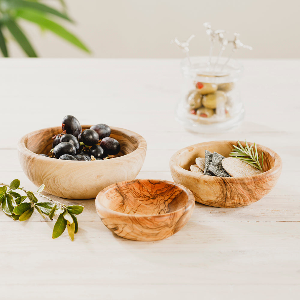 Olive Wood Round Stacking Bowls - Set of 3
