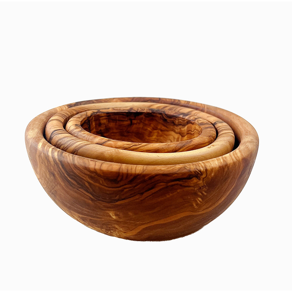 Olive Wood Round Stacking Bowls - Set of 3