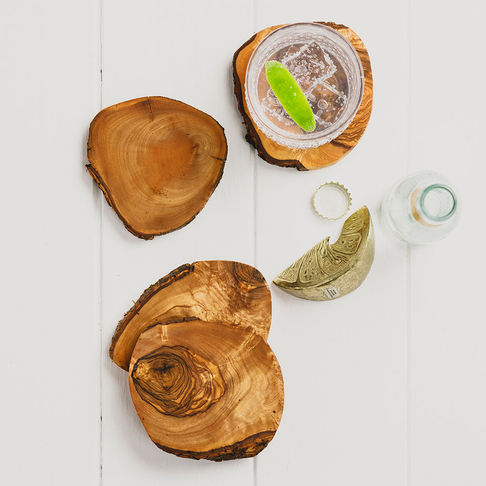 Olive Wood Rustic Coasters - Set of 4