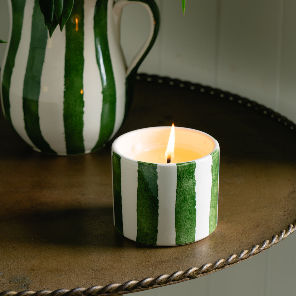 Green Stripe Ceramic Candle