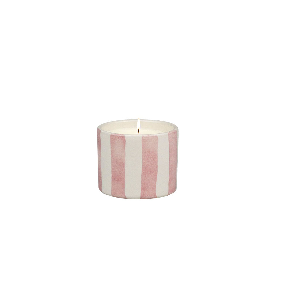 Pink Stripe Ceramic Candle