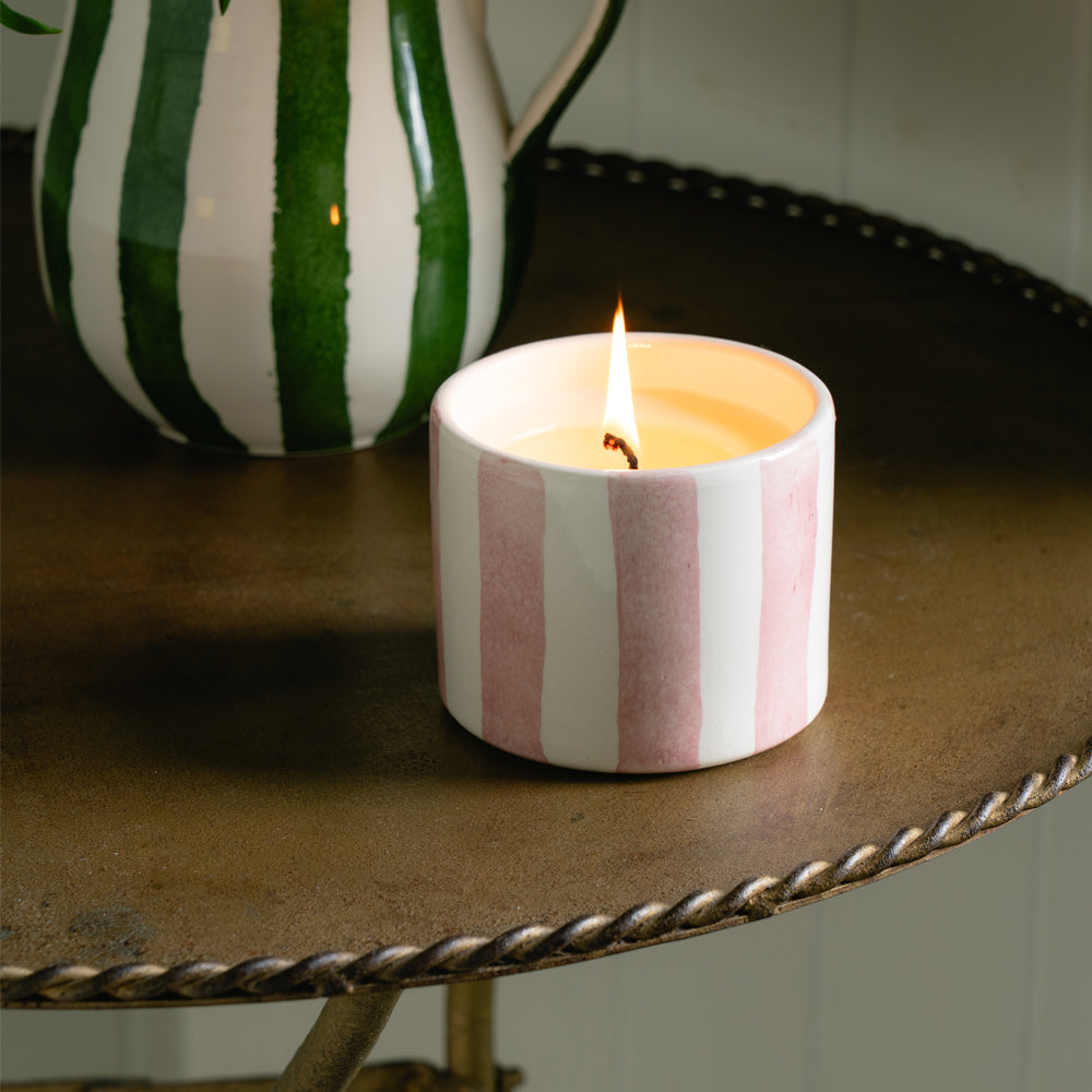 Pink Stripe Ceramic Candle