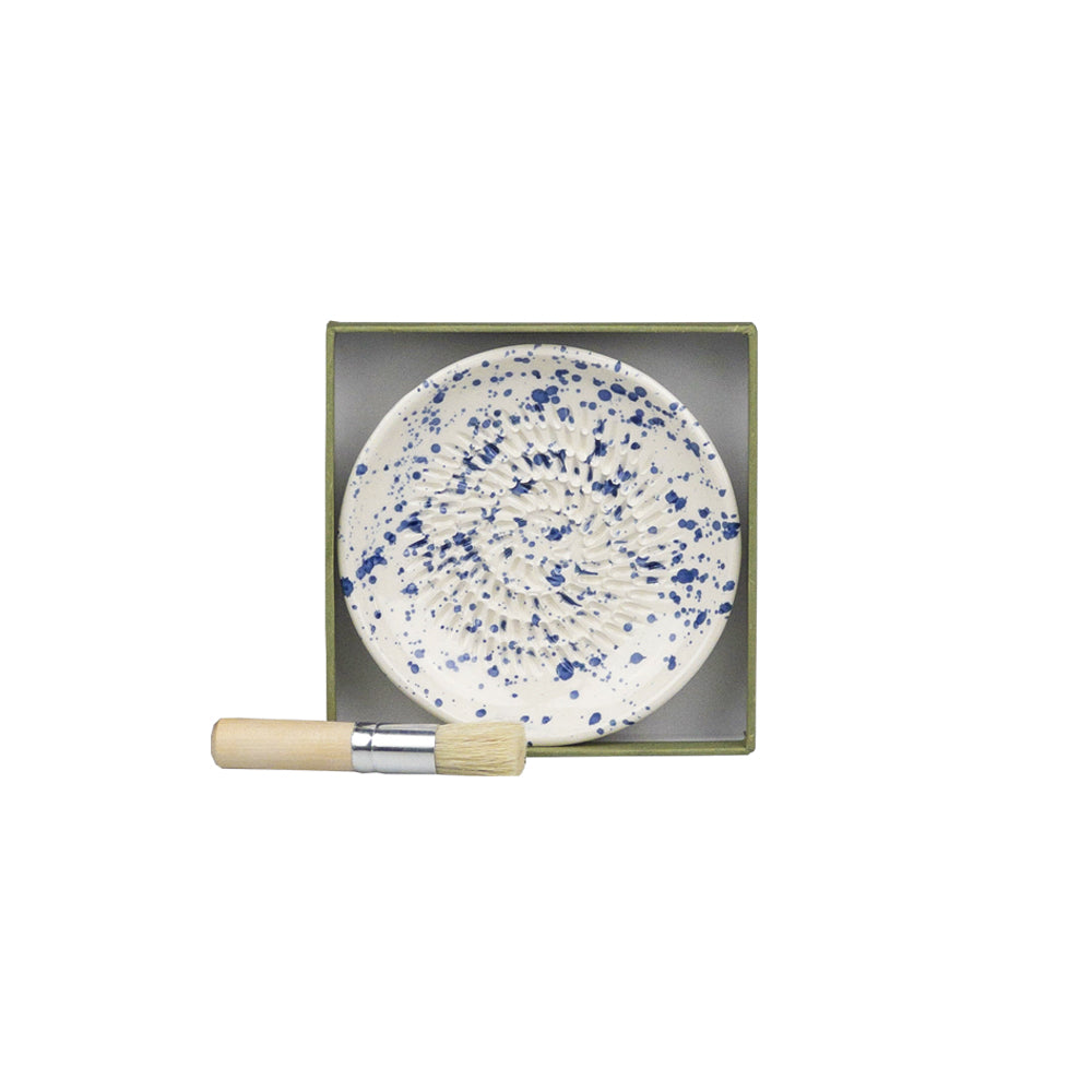 Blue Speckle Ceramic Garlic Grater & Brush Set