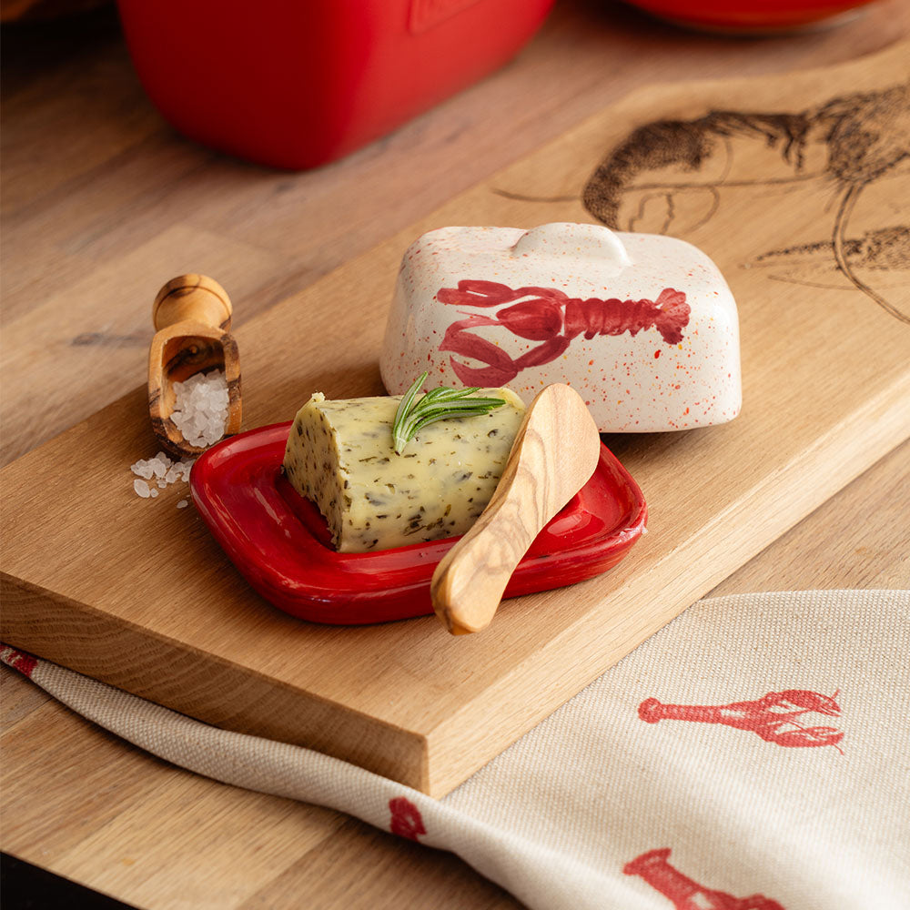 Red Lobster Mini Ceramic Butter Dish & Knife Set
