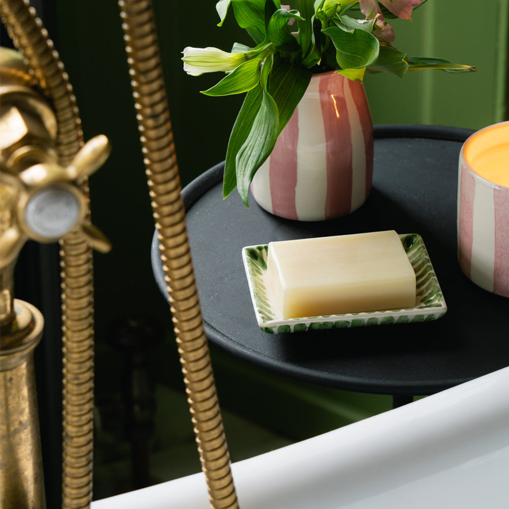 Green Stripe Ceramic Soap Dish & Soap Set