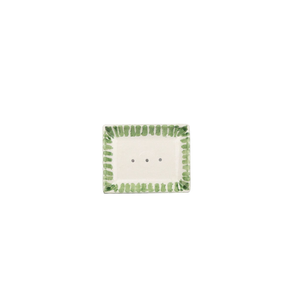 Green Stripe Ceramic Soap Dish & Soap Set