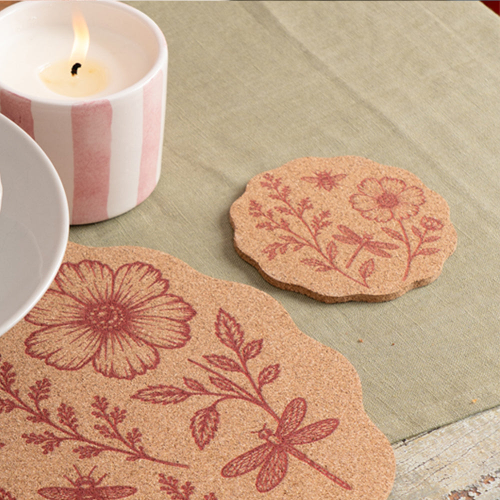 Pink Meadow Single Cork Coaster