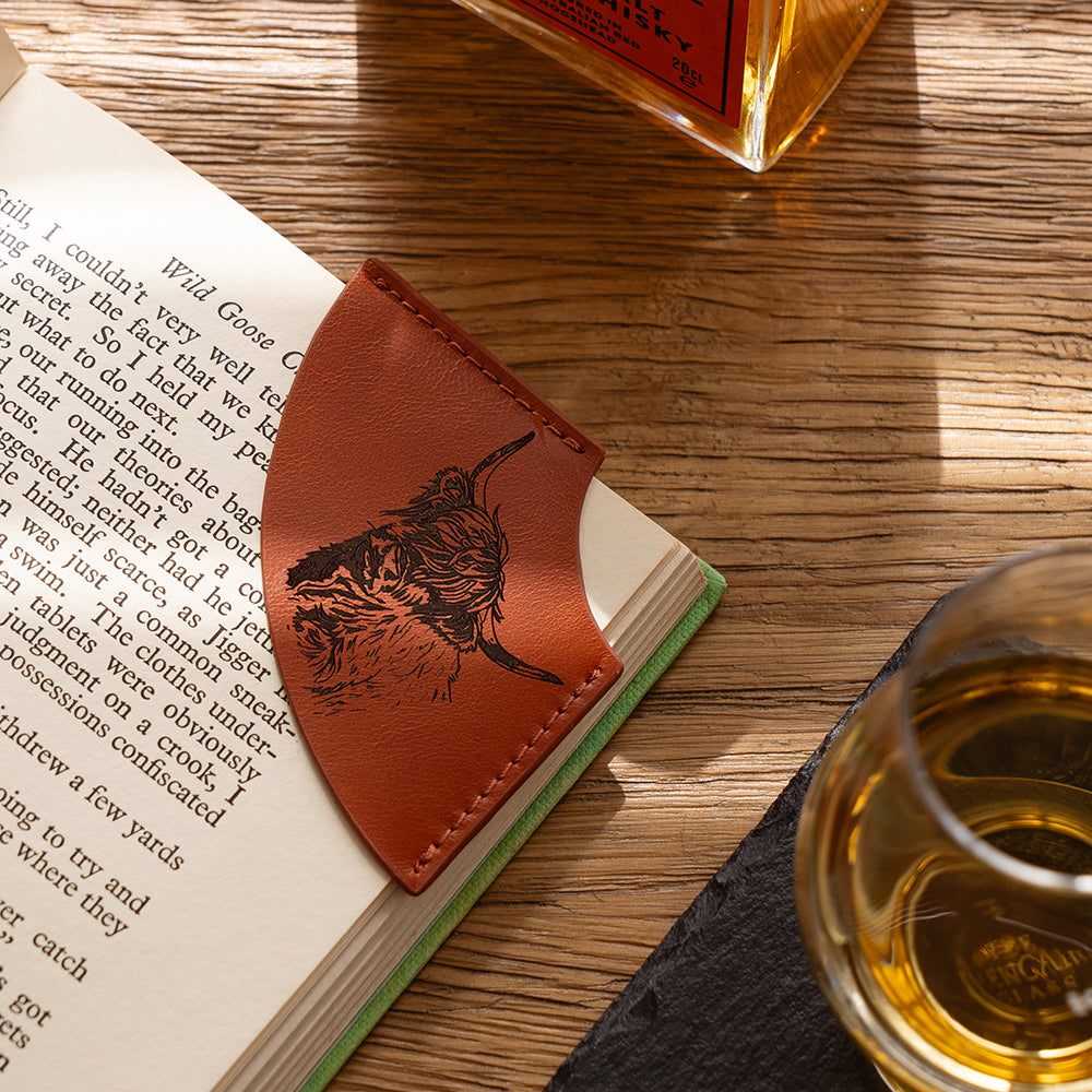 Highland Cow Leather Corner Bookmark
