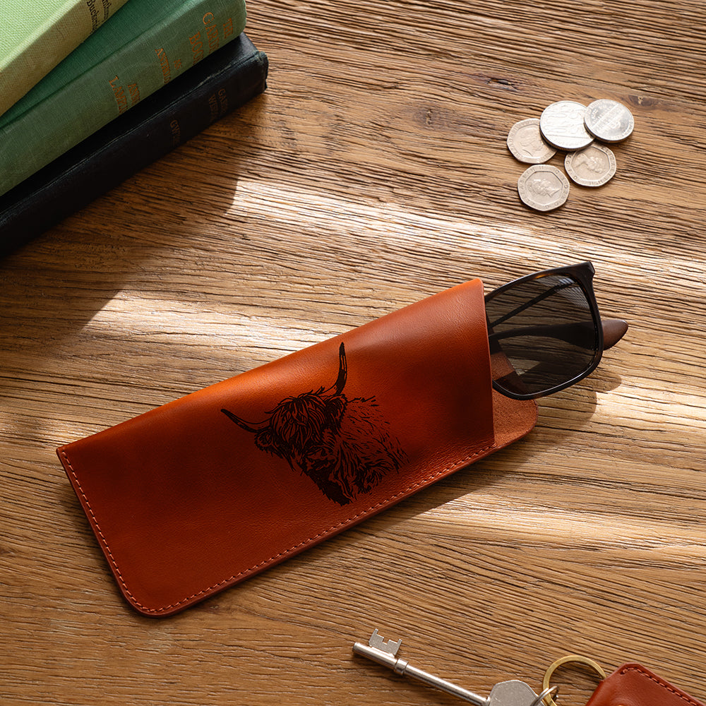 Highland Cow Leather Glasses Case