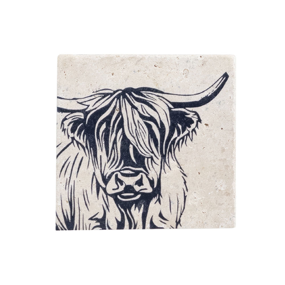 Highland Cow Single Stone Coaster