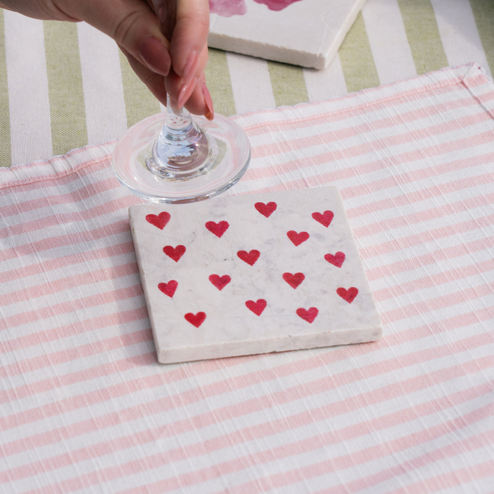 Pink Hearts Single Stone Coaster