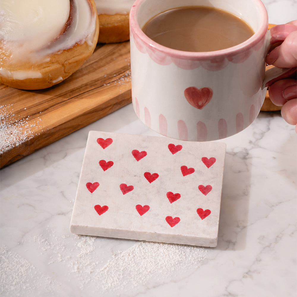 Pink Hearts Single Stone Coaster