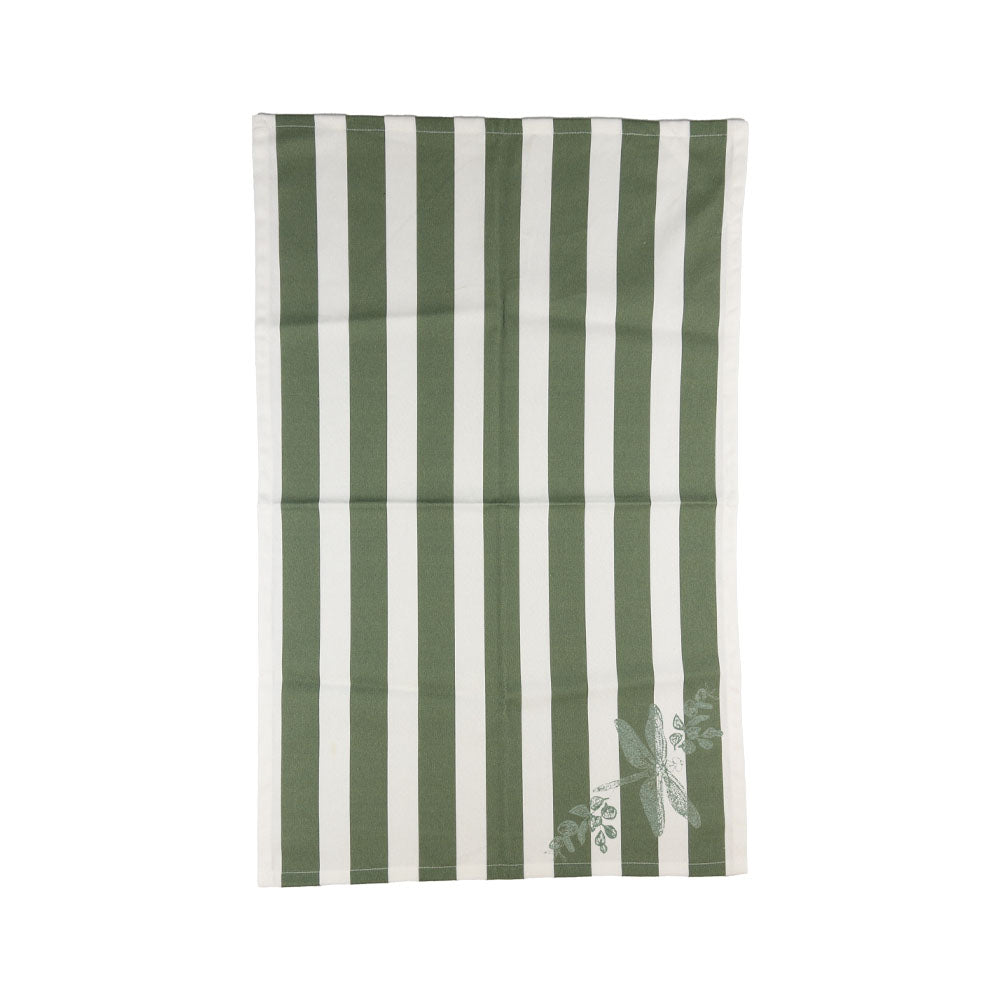 Green Stripe Dragonfly Cotton Tea Towel