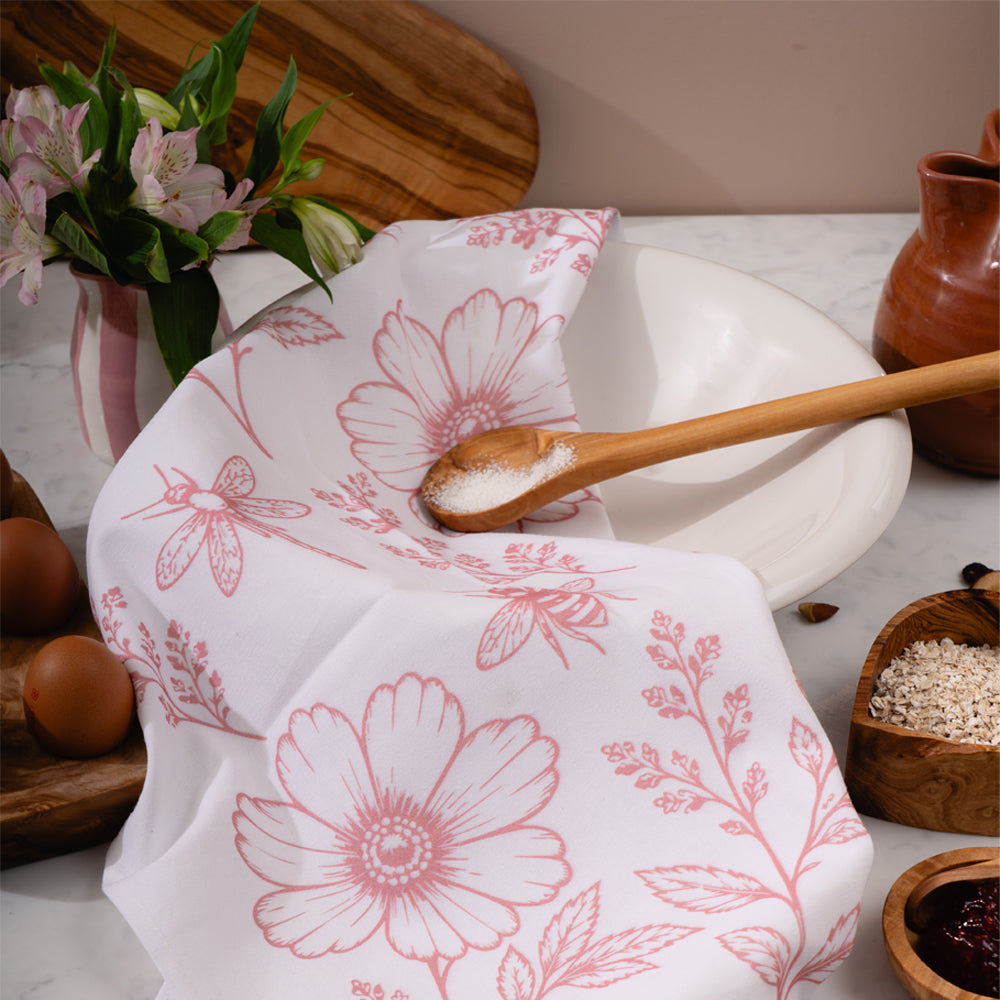 Pink Meadow Cotton Tea Towel